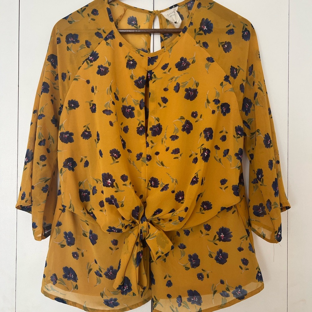 Beautiful floral print golden yellow blouse from Harper Heritage.